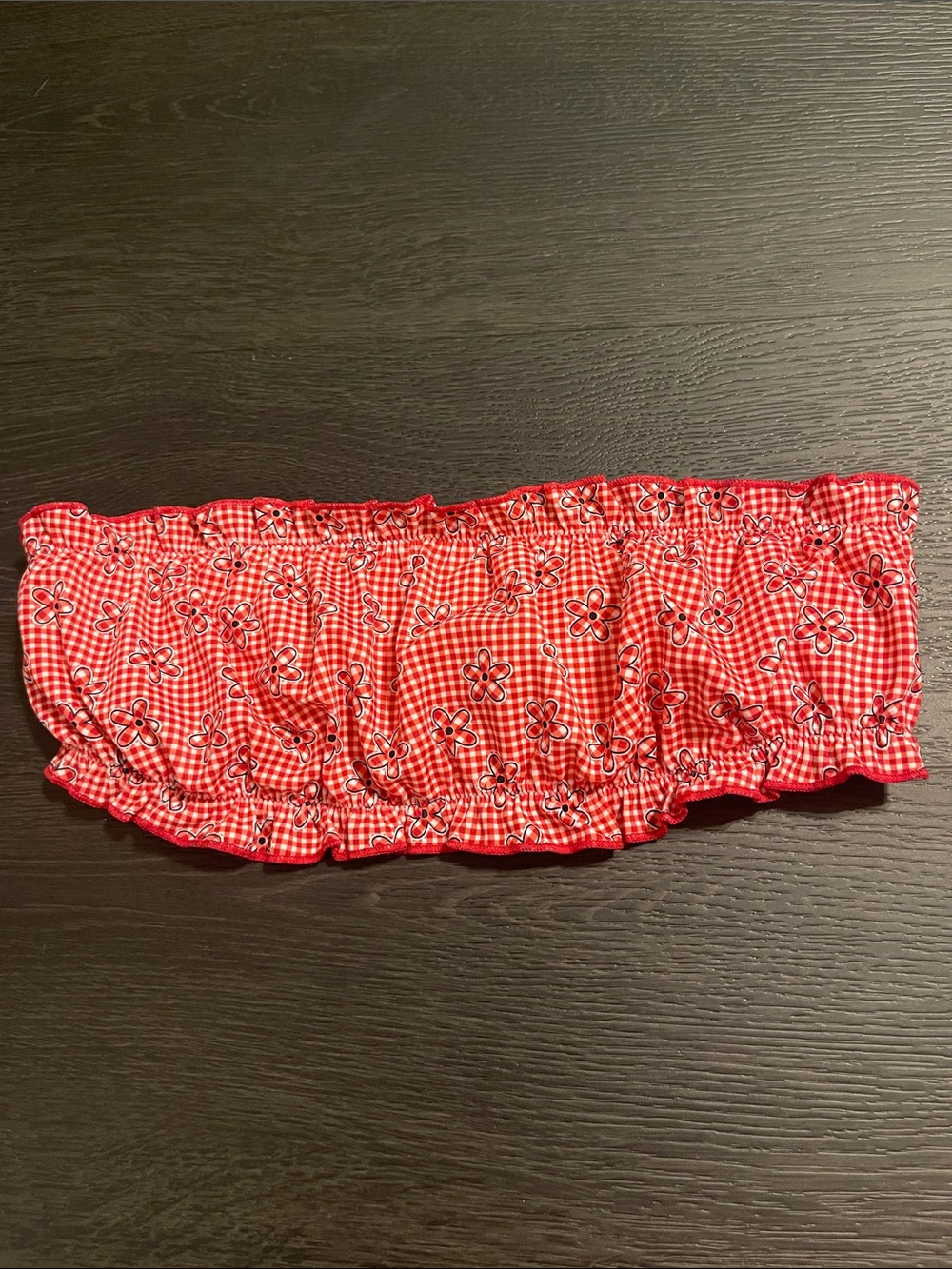 PINK x Frankie’s Bikinis Red Floral Gingham Bikini Top